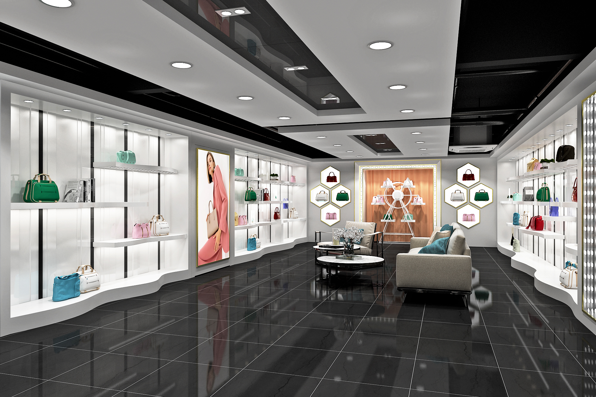 custom shoes and bags display cabinet for retail store (2)