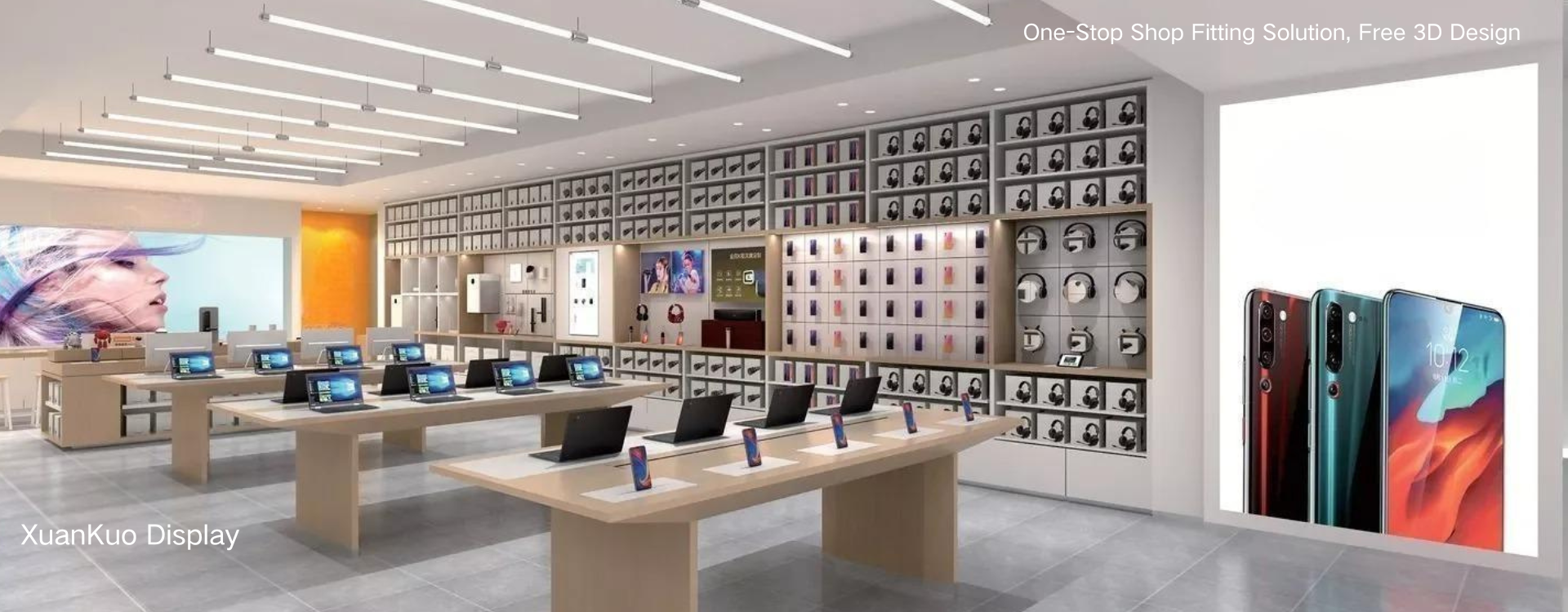 modern cellphone shop display furniture accessory wall shelves electronics retail