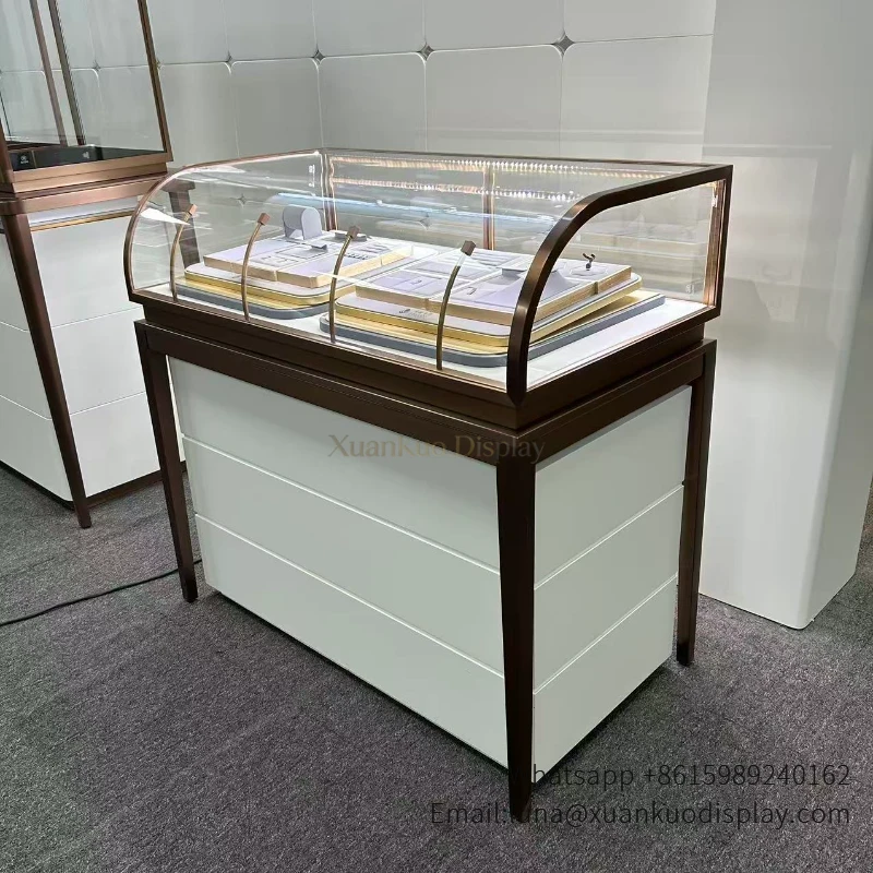 glass jewellery display cabinets custom curved jewelry counter 03