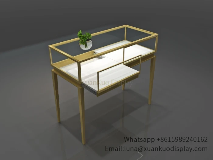 jewellery shop interior design Vietnam gold frame pull out tray diamond furniture glass showcase