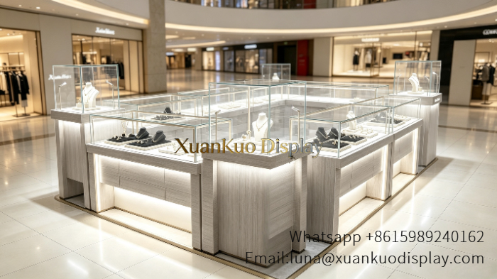 jewelry kiosk design light wood glass jewelry showcase
