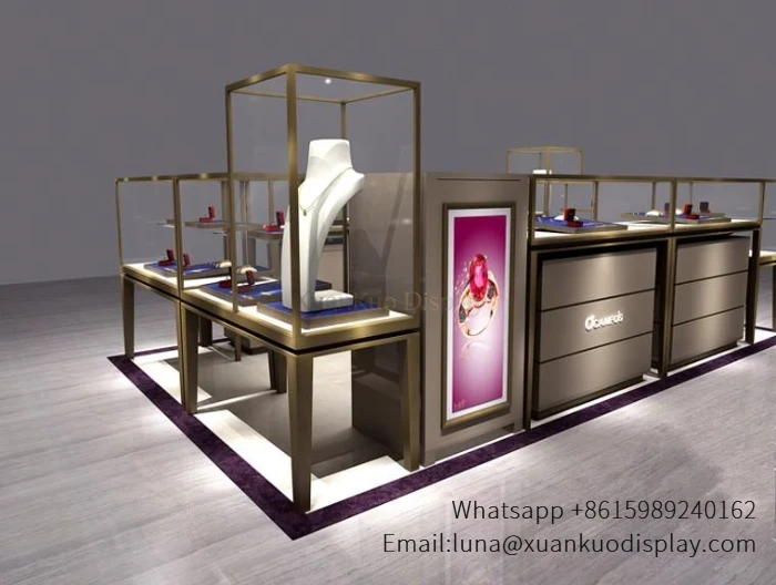 jewellery shop interior design Vietnam luxury gold frame jewelry mall kiosk full shop combination display set