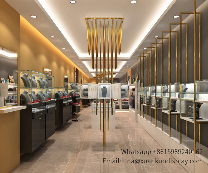 Luxury Modern Jewellery Showroom Design With Gold Frame