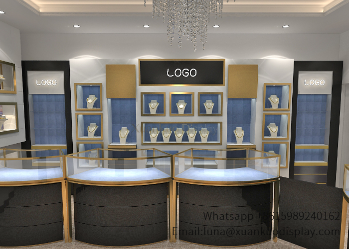luxury wall mounted display shelf jewelry back wall cabinet with gold frame