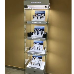 Jewelry Display Case – Tall Vertical Freestanding Glass Watch Showcase With LED Light & Storage Drawers