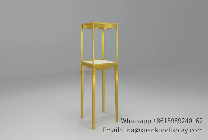 tall gold metal frame wholesale jewelry display cases single glass box with stand leg