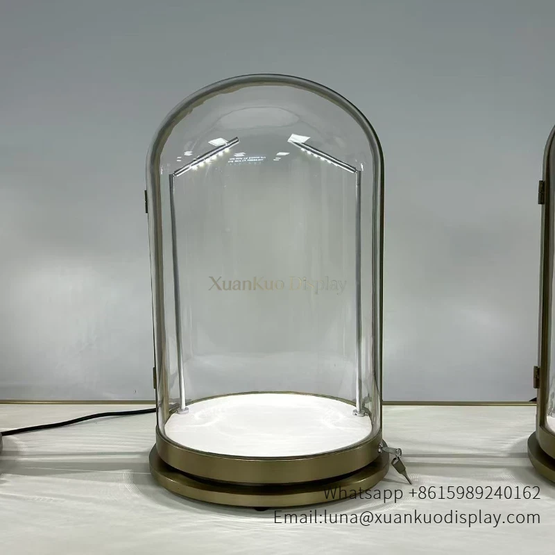 three arched dome luxury jewellery showcase gold frame led light (2)