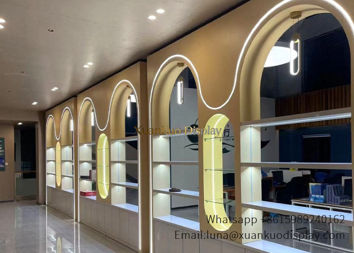 glass jewellery display cabinets beige arched led display racks glass shelf cosmetic spa shop