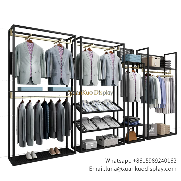 Retail Display Furniture Modular Metal Garment Display Rack Set For Men Formal Suit Apparel Boutique