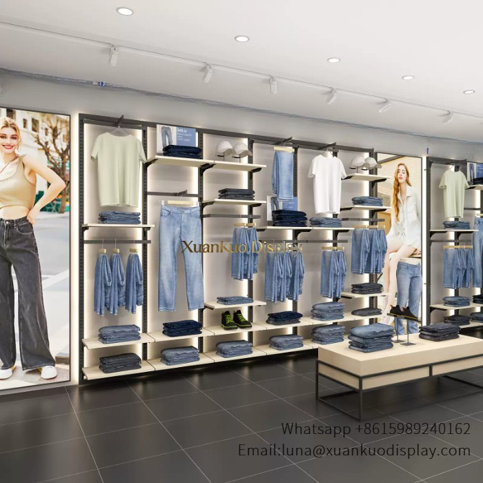 Clothing Shop Furniture Modular Slatwall Display System For Denim & Casual Apparel Retail Boutique