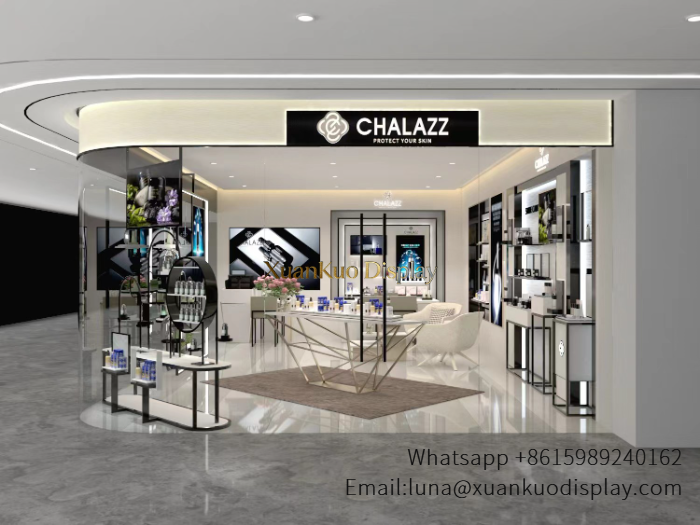 brand cosmetic store interior design with metal display stand