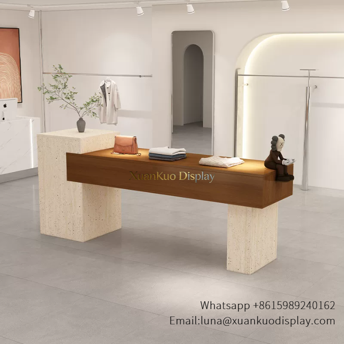  clothing central display island with open storage shelves