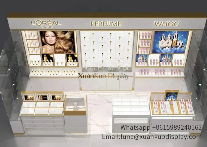 cosmetic store design multi brand skincare wall shelf