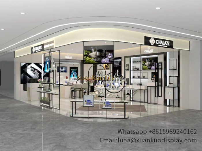 Cosmetic Store Interior Design Cream White LED Full Display Fixture Interior Fit-Out For OEM Skincare Retail Boutique