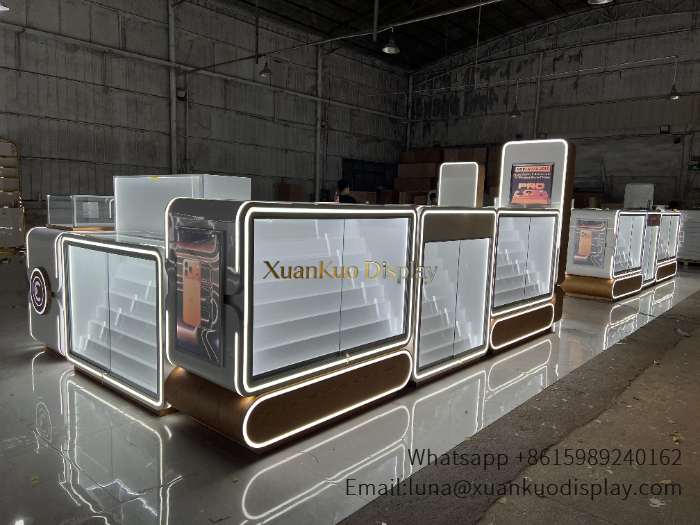 glass jewellery display cabinets custom cell phone kiosk led display cabinet mall electronics retail booth