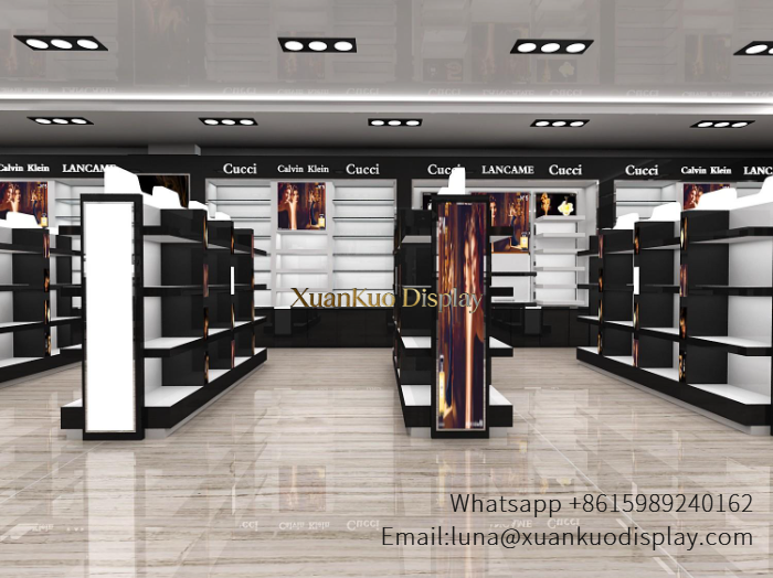 Custom Skincare Display Grey White Wall & Drawer Trial Counter Fixture For Commercial Cosmetic Retail Shop custom skincare display wall counter beauty boutique