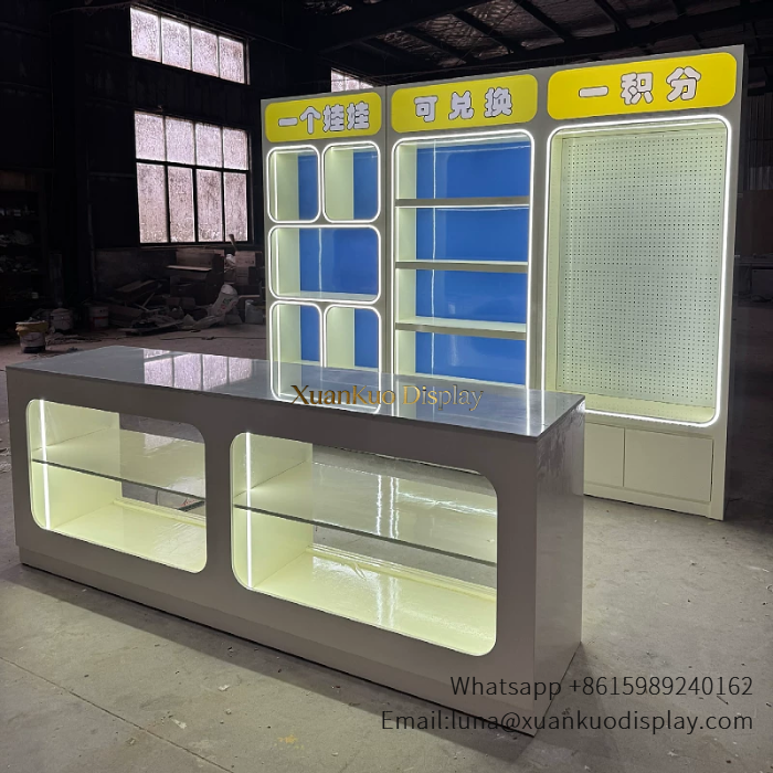 Phone Case Display Showcase LED Lit Counter & Wall Slatwall Display Rack Combination For Mobile Accessory Shop