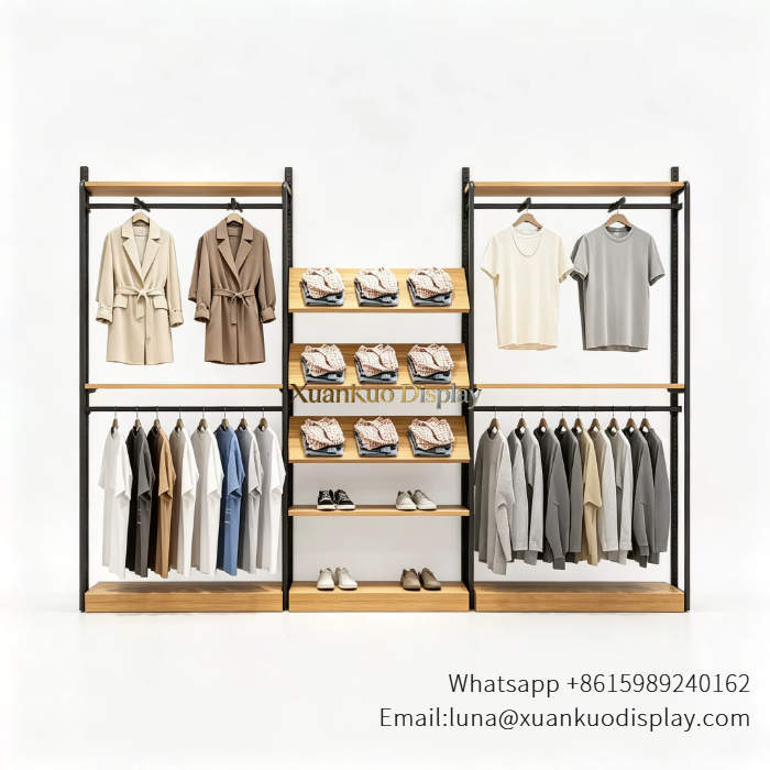 Garment Display Rack Metal & Freestanding Clothing Hanging Stand For Fashion Apparel Boutique garment display rack metal wood clothing hanging stand