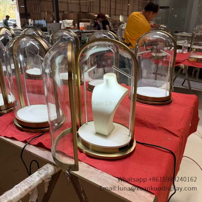 glass dome custom jewelry pedestal factory workshop bulk order