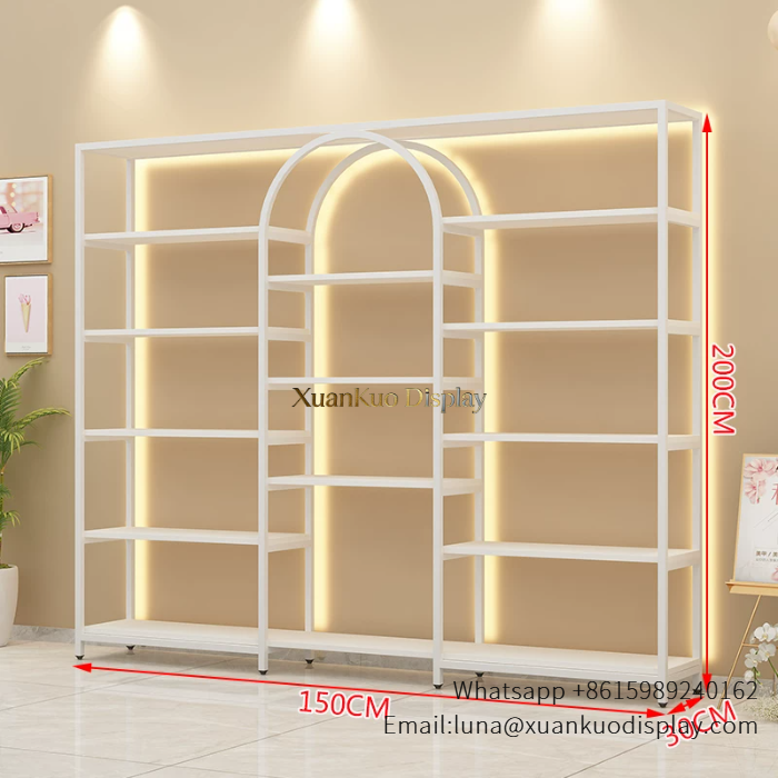 glass jewellery display cabinets gold metal beauty salon display shelf led light cosmetic storage cabinet