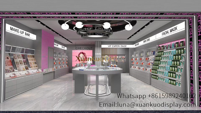 grey led cosmetic display cabinet full beauty store makeup retail furniture