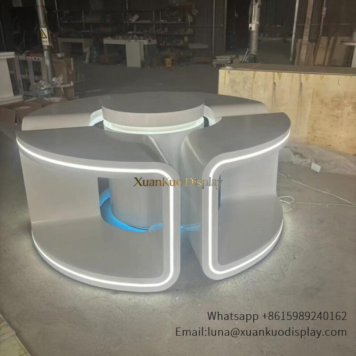 led curved electronics display island for drone gaming