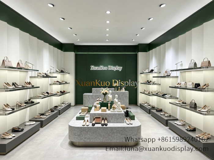 glass jewellery display cabinets light luxury women shoe shop display furniture wall shelves and central island