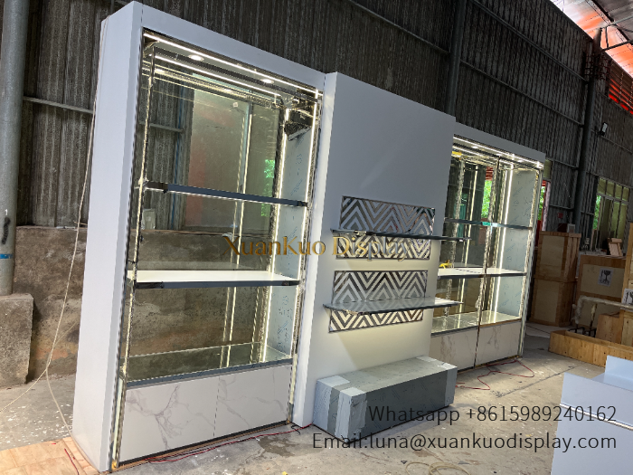 luxury bag showcase gold frame glass display cabinet