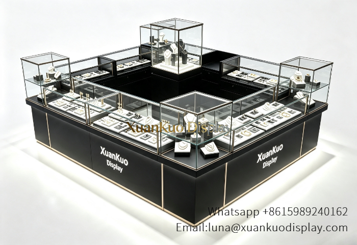 luxury black glass jewelry kiosk modern shopping mall jewellery stall