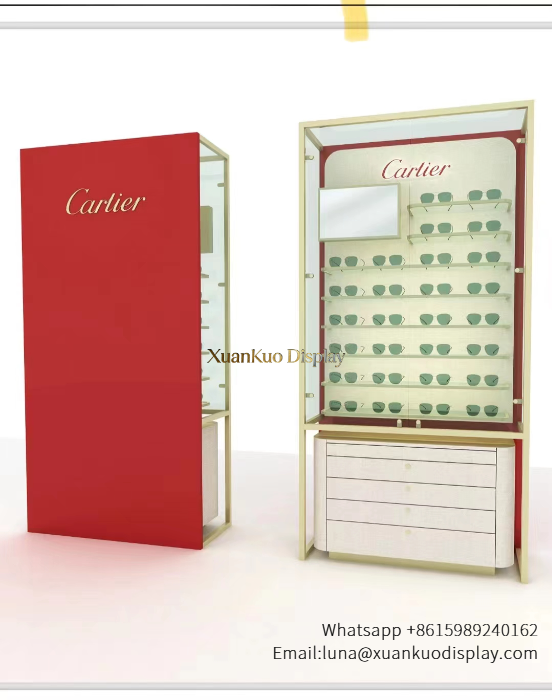 Optical Display Cabinet Stainless Steel Frame Lockable Glass Eyewear Showcase For Luxury Optical Shop