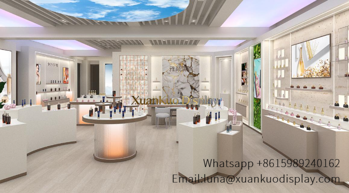 Fragrance Display Furniture Luxury  Round LED Central Island For High-End Perfume Boutique