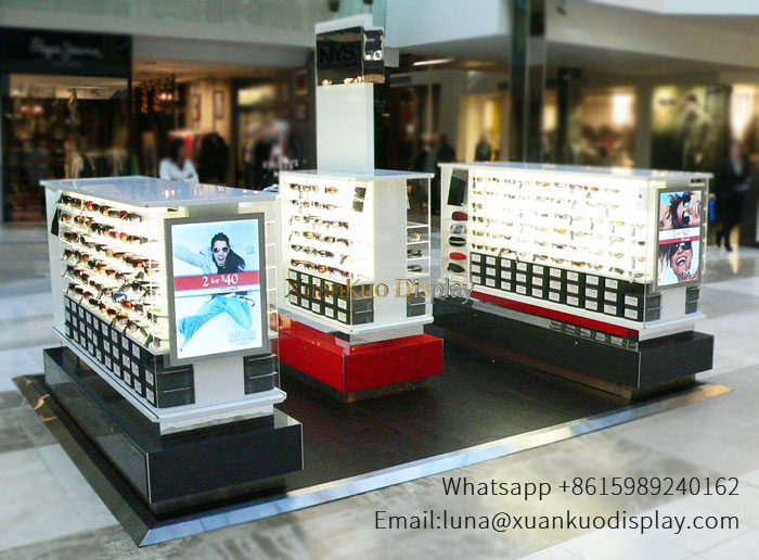 Mall Optical Kiosk Modular Backlit Sunglasses Display Stall For Shopping Center Eyewear Retail