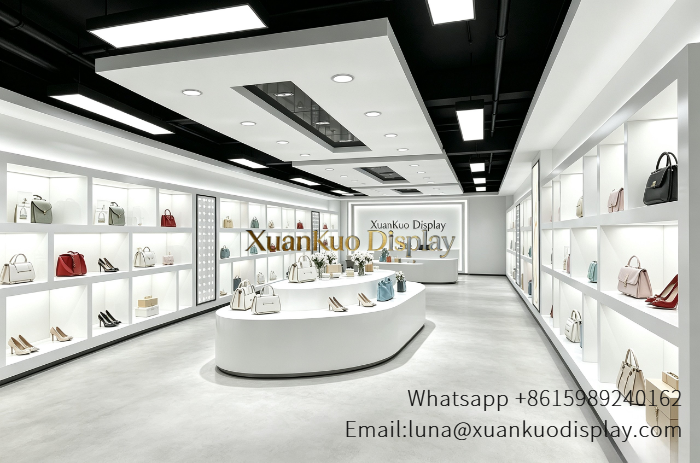 glass jewellery display cabinets minimalist white illuminated shoe handbag display furniture for leather goods shop