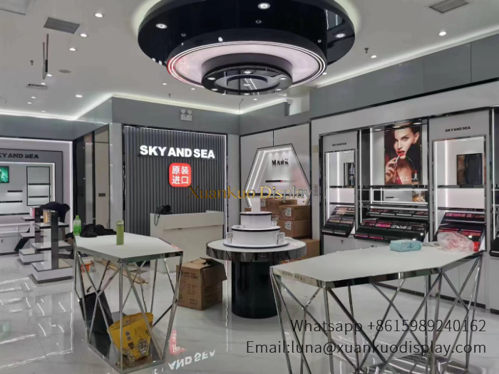 glass jewellery display cabinets modern led cosmetic shop furniture wall shelves floor display stand beauty retail store