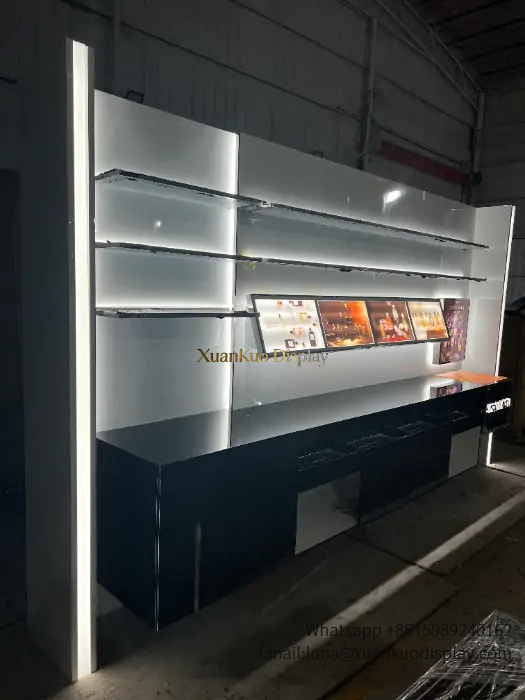 glass jewellery display cabinets modern led skincare display wall cabinet black base white frame for perfume beauty shop