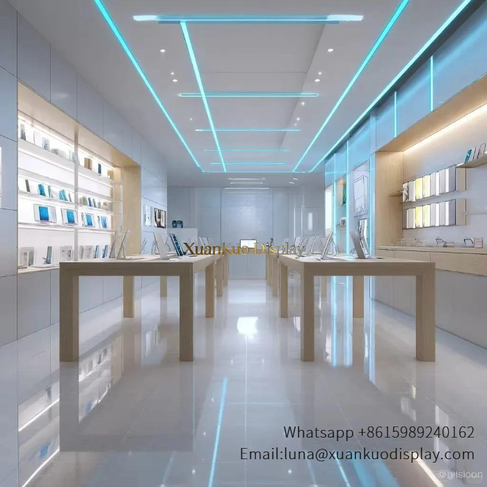 jewellery shop interior design Vietnam modern lightwood cell phone store interior design brand electronics retail shop fit out