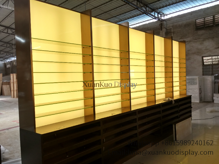 Optical Shop Furniture Dark Wood Gold Trim Full Eyewear Display Fixture For Luxury Optical Boutique optical shop furniture full set eyewear boutique