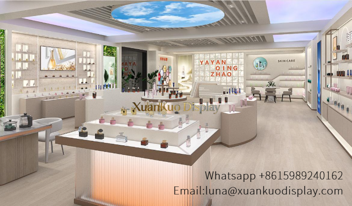 Fragrance Display Furniture Luxury Round LED Central Island For High-End Perfume Boutique perfume boutique fragrance display furniture set
