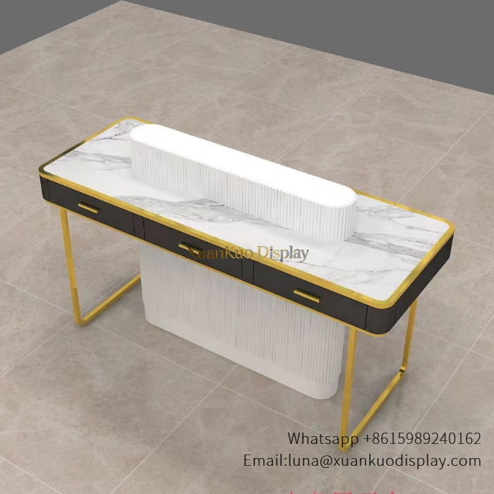 Perfume Tester Display Table Marble Silver Metal Fragrance Trial Demo Counter For Perfume Retail Boutique perfume tester display table for cosmetic perfume boutique