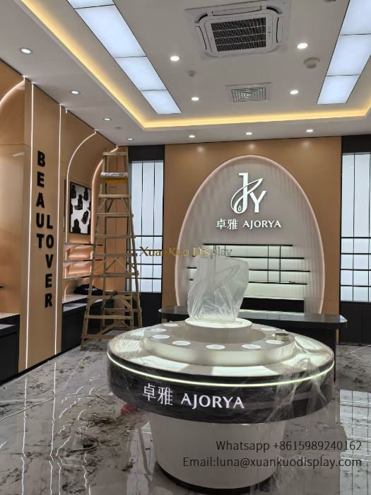 Perfume Testing Display Counter Cream White Curved Tester Island For Fragrance Boutique perfume testing display counter for perfume boutique