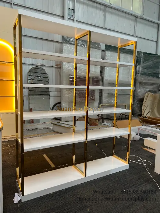 glass jewellery display cabinets shoe handbag boutique display furniture gold frame wall rack