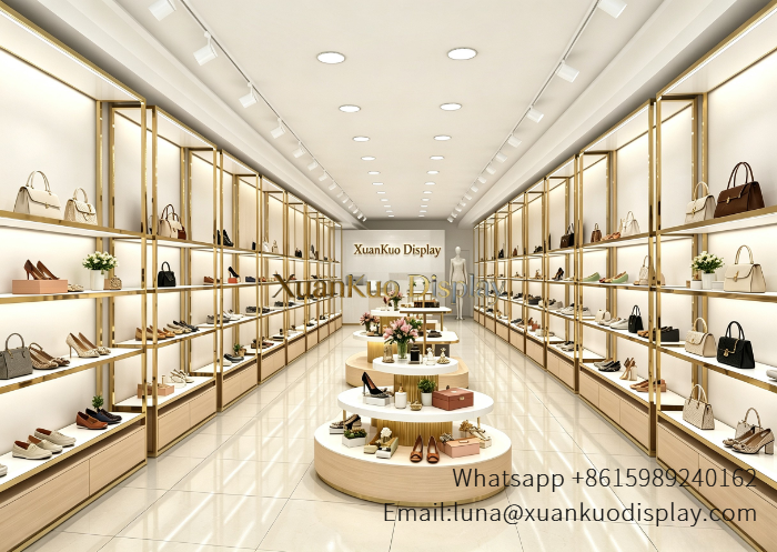 Shoe Display  Wall Shelves & Round Stepped Central Island