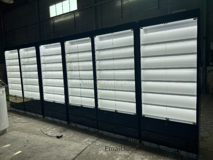 glass jewellery display cabinets vertical phone case display rack with led light bottom lock cabinet