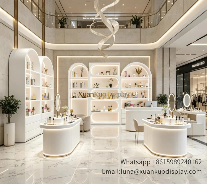 glass jewellery display cabinets white arched led boutique display furniture cosmetic spa shop