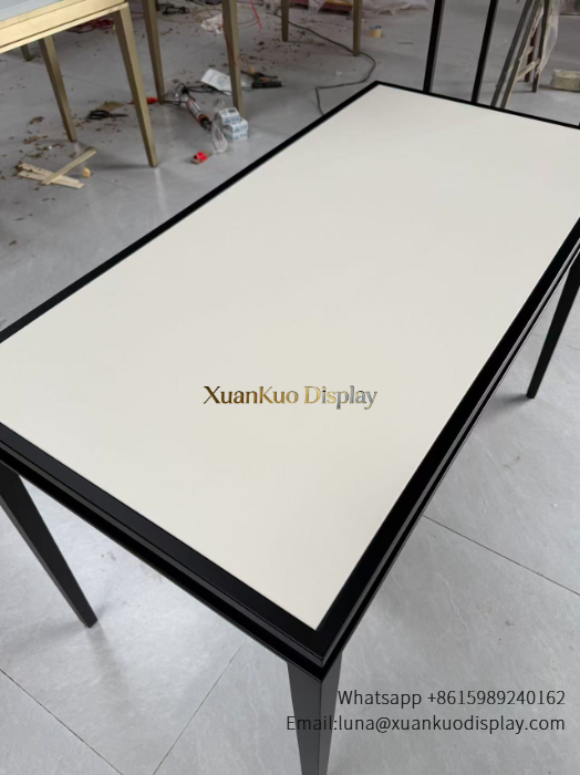 jewellery shop interior design Vietnam minimalist‑jewelry‑display‑table‑rectangle‑metal‑frame‑retail‑presentation‑table