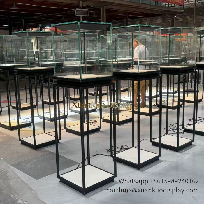 jewellery shop interior design Vietnam Jewelry Store Showcase Luxury Tall Standing Metal Frame Glass Pedestal Cabinet