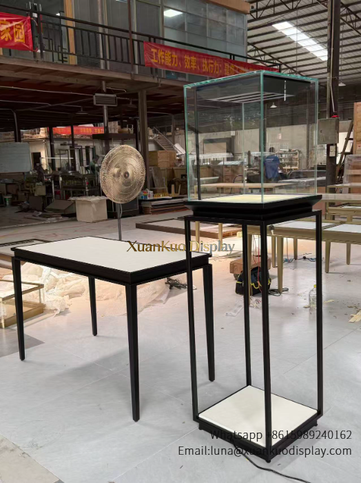 glass jewellery display cabinets xuankuo‑display‑luxury‑jewelry‑display‑table‑black‑metal‑frame‑white‑top‑retail‑boutique‑counter